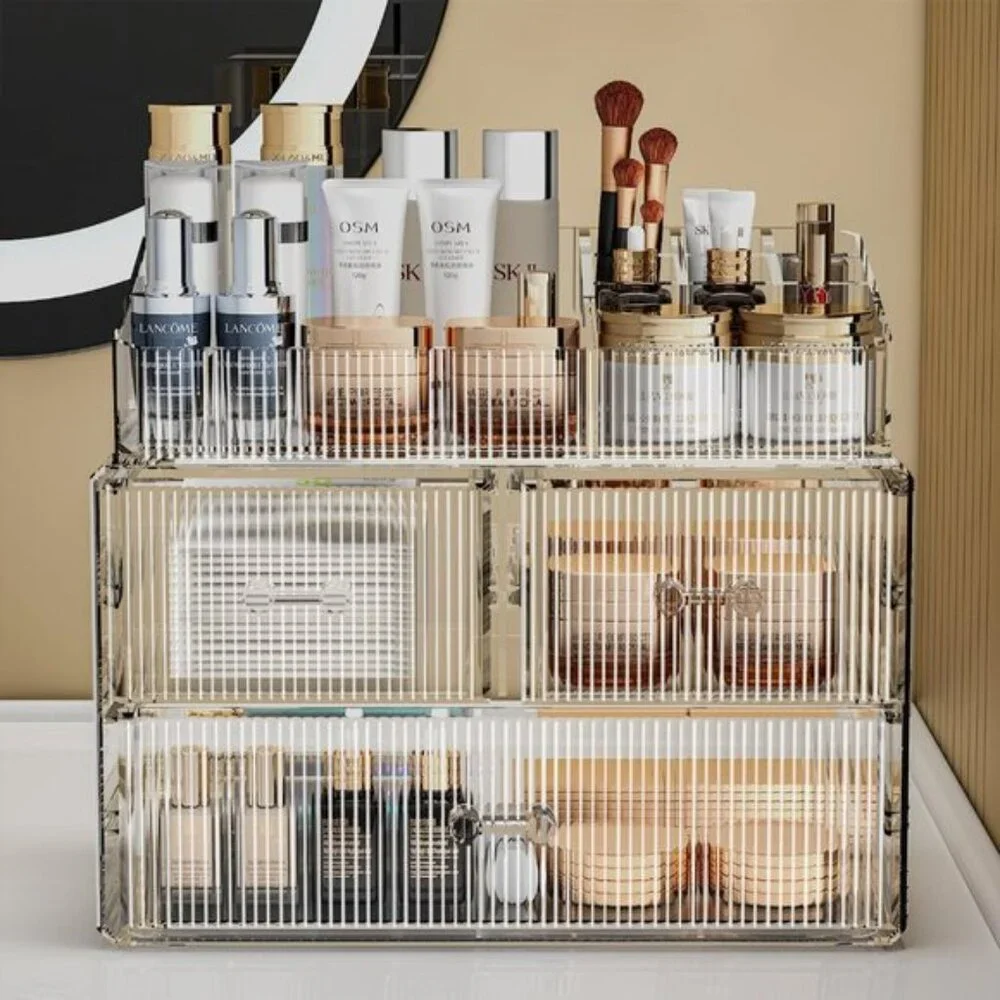 Stackable Acrylic Cosmetic Organizer with 3 Drawers for Vanity & Home Storage